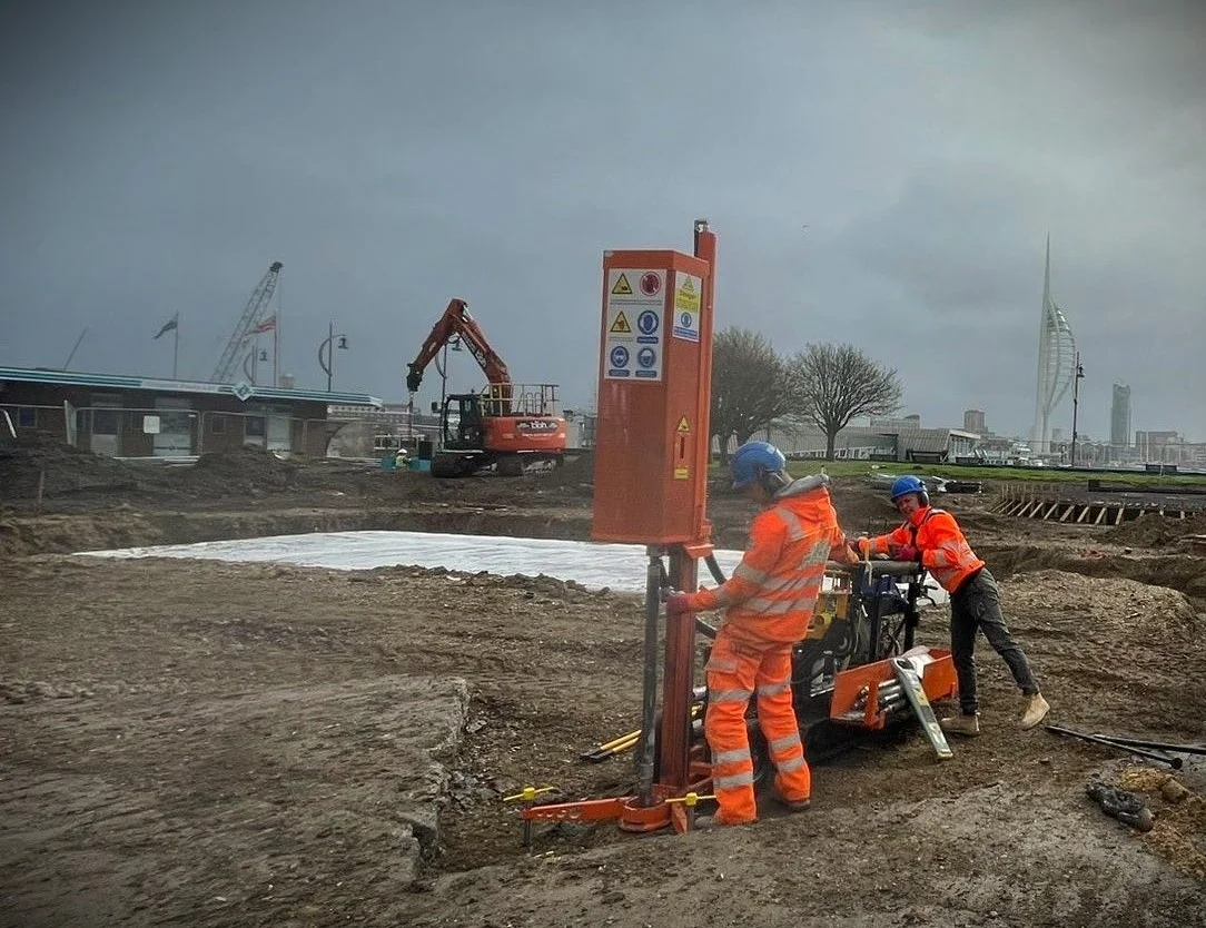 Strata Geotech window sampling rig on a Portsmouth coastal construction site